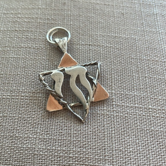 Star of David Chai Vtg Sterling Silver & Rose Gold Vermeil Charm Pendant ~ 2.9g - Picture 3 of 7